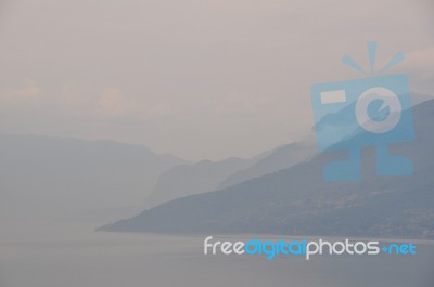 Lake Como In Early Morning Mist 2 Stock Photo