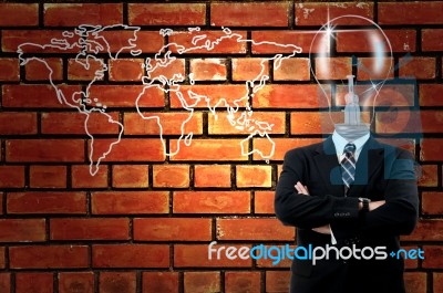 Lamp Businessman With World Map Stock Photo