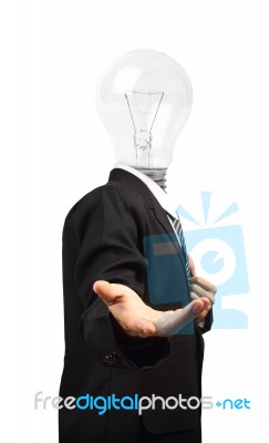Lamp Head Businessman Open Palm Hand Gesture Stock Image
