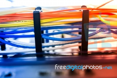 Lan Cable In Network Room Stock Photo