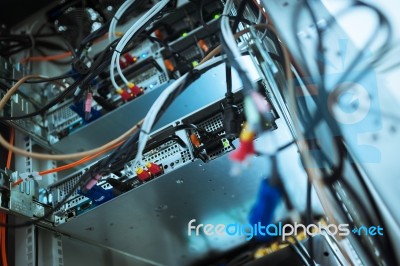 Lan Cable In Network Room Stock Photo