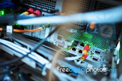 Lan Cable In Network Room Stock Photo