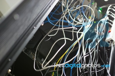Lan Cable In Network Room Stock Photo