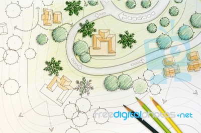 Landscape Architect Plan Stock Photo