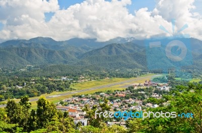 Landscape High Angle View Of The City In The Valley Stock Photo