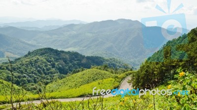 Landscape High Mountain Range At Viewpoint Doi Mae U Ko Stock Photo