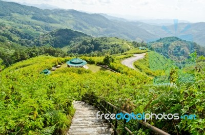 Landscape High Mountain Range At Viewpoint Doi Mae U Ko Stock Photo