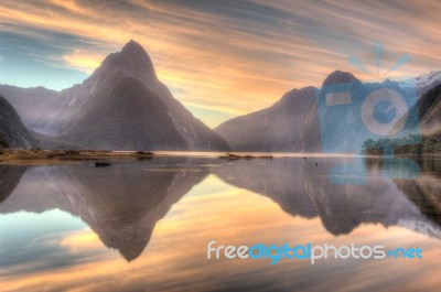 Landscape Of High Mountain Glacier At Milford Sound, New Zealand… Stock Photo