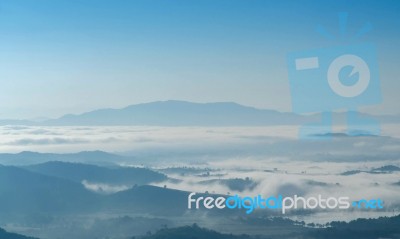 Landscape Of Mountain With The Clouds And Fog Stock Photo