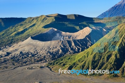 Landscape Of Volcanoes In Bromo Mountain Stock Photo