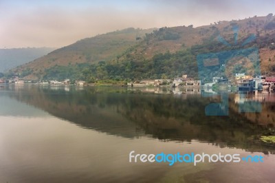 Landscape Over Lake Called Lago De Amatitlan In Guatemala Stock Photo