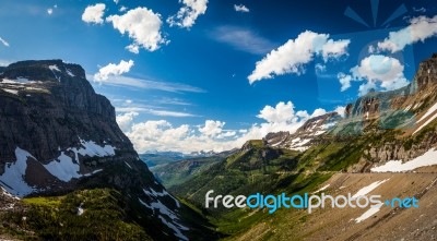 Landscape View In Glacier National Park At Logan Pass Stock Photo