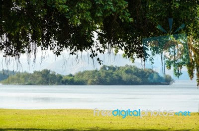 Landscaped Lawns For Leisure On A Kaeng Kra Chan Lake Stock Photo