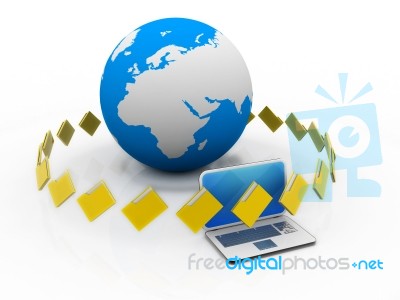Laptop And A World Globe With Several Folders Around Stock Image