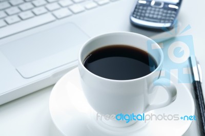 Laptop And Coffee Cup Stock Photo
