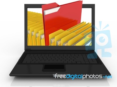Laptop And Files In 3d  Stock Image