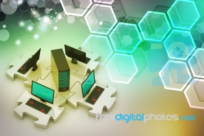 Laptop And Server Connect In Puzzles Stock Image