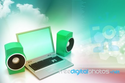 Laptop And Sound System Stock Image