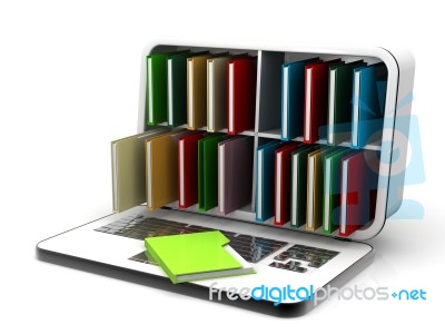 Laptop Computer With Books, Isolated On White Stock Image