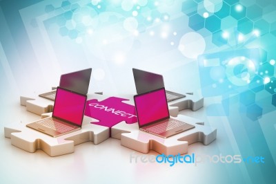 Laptop Connect In Puzzles Stock Image