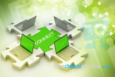 Laptop Connect In Puzzles Stock Image