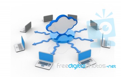 Laptop Connected To Cloud Server Note Stock Image