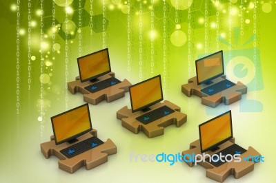 Laptop In Puzzles Stock Image