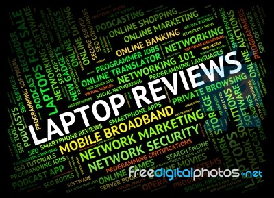 Laptop Reviews Shows Feedback Text And Word Stock Image