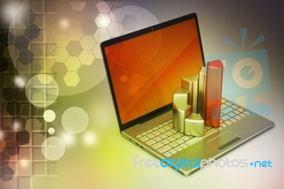 Laptop With Financial Graph Stock Image