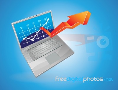 Laptop with growing arrow Stock Image