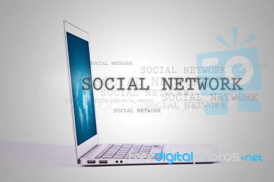 Laptop With Social Network Stock Image