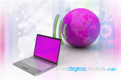 Laptops Wireless Connection With   Earth Stock Image