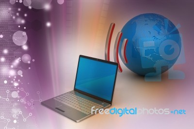 Laptops Wireless Connection With   Earth Stock Image