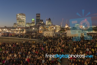 Large Group Of Peaple At London Cityscape Stock Photo