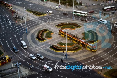 Large Roundabout On Marszalkowska Street Near Centrum Tram Stati… Stock Photo