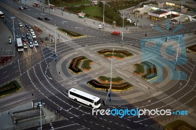Large Roundabout On Marszalkowska Street Near Centrum Tram Stati… Stock Photo