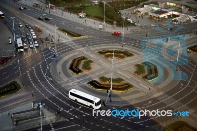 Large Roundabout On Marszalkowska Street Near Centrum Tram Stati… Stock Photo