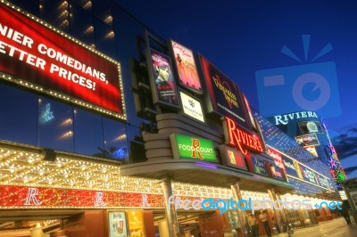 Las Vegas - Jan 31: The Riviera Hotel And Casino Sign On January… Stock Photo