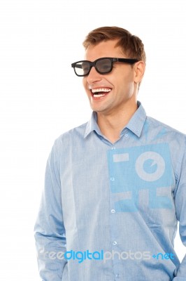 Laughing Man Wearing Sunglasses Stock Photo