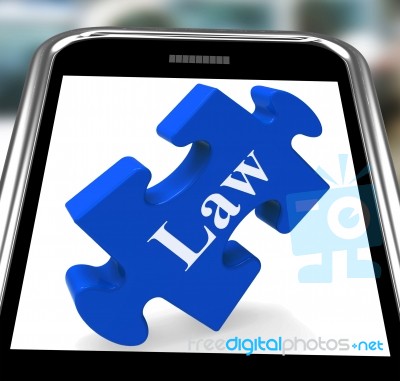Law Smartphone Means Justice And Legal Information Online Stock Image