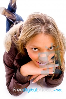 Laying Young Woman Stock Photo