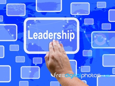 Leadership Touch Screen Shows Leader Vision Achievement Stock Image