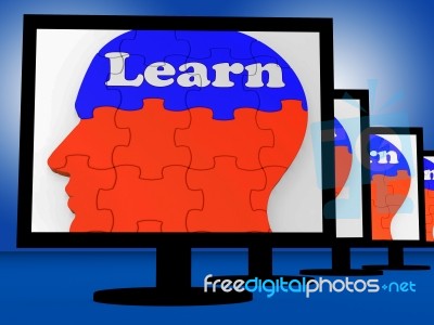 Learn On Brain On Monitors Showing Human Studying Stock Image