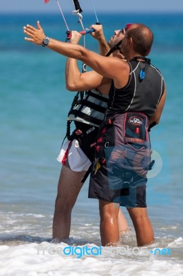 Learning To Kite Surf In Avidmou Cyprus Stock Photo Learning To Kite Surf In Avidmou Cyprus Stock Photo