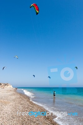 Learning To Kite Surf In Avidmou Cyprus Stock Photo