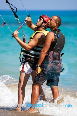 Learning To Kite Surf In Avidmou Cyprus Stock Photo