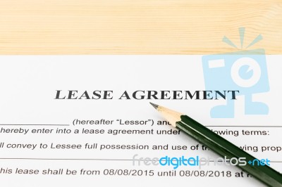 Lease Agreement Contract Document And Pencil Horizontal View Stock Photo