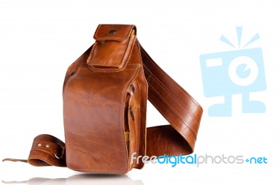 Leather Bag On White Background Stock Photo