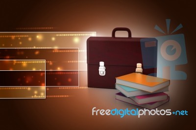Leather Briefcase And Books Stock Image