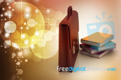 Leather Briefcase And Books Stock Image